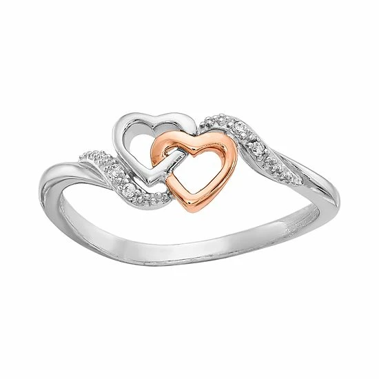 Best Pirce π Two Tone Sterling Silver Diamond Accent Double Heart Promise Ring β€οΈ 3 Best Pirce π Two Tone Sterling Silver Diamond Accent Double Heart Promise Ring β€οΈ
