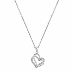 Outlet 🛒 OLIVIA AND HARPER Sterling Silver Cubic Zirconia & Polished Double Open Heart Pendant Necklace 🥰