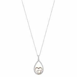 Buy 🔥 Unbranded 10k Rose Gold & Sterling Silver 1/10 Carat T.W. Diamond & Twin Heart Pendant Necklace ⌛