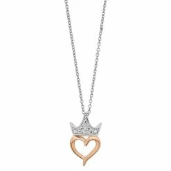 Coupon 👏 Disney Princess Sterling Silver Diamond Accent Crown & Heart Necklace ⌛
