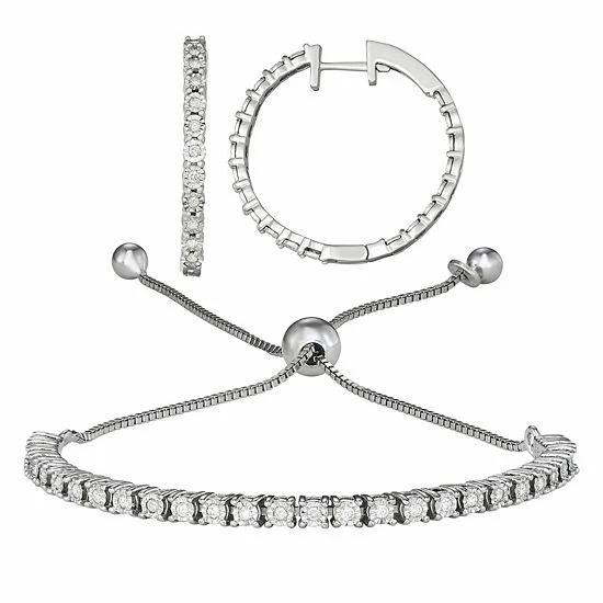 Best Pirce π Unbranded Sterling Silver 1/2 Carat T.W. Diamond Adjustable Bracelet & Hoop Earring Set β 5 Best Pirce π Unbranded Sterling Silver 1/2 Carat T.W. Diamond Adjustable Bracelet & Hoop Earring Set β - Image 3
