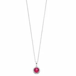 Discount 🔔 RADIANT GEM Sterling Silver Lab-Created Gemstone Halo Pendant Ruby ⌛ -Valentine's Day Jewelry shop unnamed file 2467