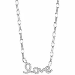 Top 10 π Sunkissed Sterling Silver Over Cubic Zirconia Script Love Necklace Silver Tone π₯°
