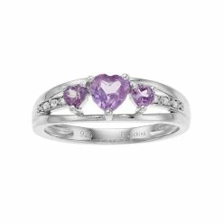 Cheapest 💯 Gemminded Sterling Silver Lab-Created Alexandrite Diamond Accent 3-Stone Heart Ring ⌛