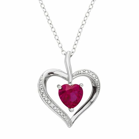 Coupon ⌛ Sterling Silver Lab-Created Ruby & Diamond Accent Heart Pendant Necklace 🔔 3 Coupon ⌛ Sterling Silver Lab-Created Ruby & Diamond Accent Heart Pendant Necklace 🔔