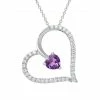 Best Sale 😍 Made For You Sterling Silver Lab-Created Amethyst & 1/3 Carat T.W. Lab-Grown Diamond Heart Pendant Necklace 🧨