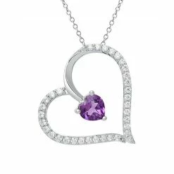Best Sale 😍 Made For You Sterling Silver Lab-Created Amethyst & 1/3 Carat T.W. Lab-Grown Diamond Heart Pendant Necklace 🧨