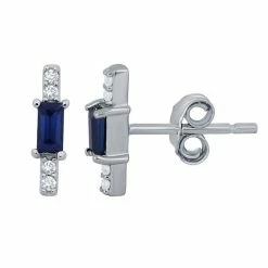 Coupon โ๏ธ Made For You Sterling Silver Lab-Created Sapphire Baguette & Lab-Grown Diamond Accent Stud Earrings ๐