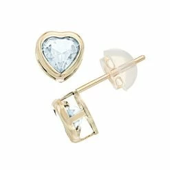 New 🤩 Unbranded Pure Gem Collection 10k Gold Lab-Created White Sapphire Heart Stud Earrings ⌛