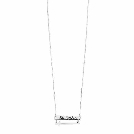 New 🎉 Timeless Sterling Silver "Faith Hope Love" Sideways Cross Necklace 😀 3 New 🎉 Timeless Sterling Silver "Faith Hope Love" Sideways Cross Necklace 😀