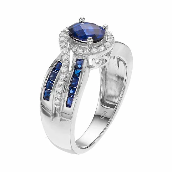 Best Pirce β Sterling Silver Lab-Created Blue & White Sapphire Oval Halo Ring π 4 Best Pirce β Sterling Silver Lab-Created Blue & White Sapphire Oval Halo Ring π - Image 2