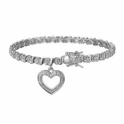 Best deal 🔥 Sarafina Silver Tone Diamond Accent Heart Charm Bracelet 🤩
