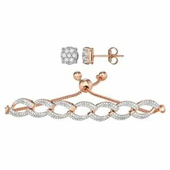 Best Sale 🌟 Unbranded Sterling Silver 1/2 Carat T.W. Diamond Adjustable Bracelet & Stud Earring Set 🌟 -Valentine's Day Jewelry shop unnamed file 373