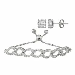 Best Sale 🌟 Unbranded Sterling Silver 1/2 Carat T.W. Diamond Adjustable Bracelet & Stud Earring Set 🌟 -Valentine's Day Jewelry shop unnamed file 374