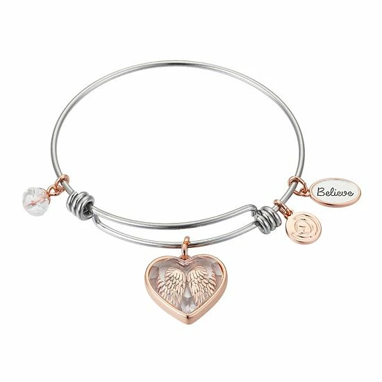 Wholesale 🔥 Love This Life® Two Tone Stainless Steel "Believe" Cubic Zirconia Angel Wings Shaker Bracelet 😉 3 Wholesale 🔥 Love This Life® Two Tone Stainless Steel "Believe" Cubic Zirconia Angel Wings Shaker Bracelet 😉