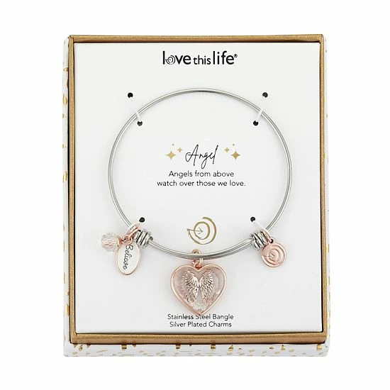 Wholesale 🔥 Love This Life® Two Tone Stainless Steel "Believe" Cubic Zirconia Angel Wings Shaker Bracelet 😉 4 Wholesale 🔥 Love This Life® Two Tone Stainless Steel "Believe" Cubic Zirconia Angel Wings Shaker Bracelet 😉 - Image 2
