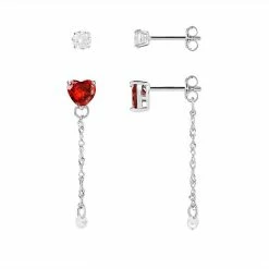Discount π PRIMROSE Sterling Silver Red Cubic Zirconia Heart Drop & Cubic Zirconia Stud Earring Duo Set β
