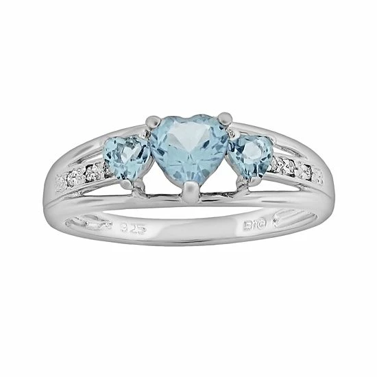 Budget π Gemminded Sterling Silver Lab-Created Aquamarine And Diamond Accent Heart 3-Stone Ring π 3 Budget π Gemminded Sterling Silver Lab-Created Aquamarine And Diamond Accent Heart 3-Stone Ring π