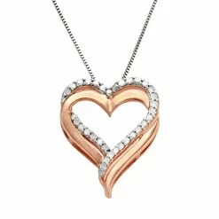 Best Sale 💯 Two Hearts Forever One 14k Rose Gold-Over-Silver & Sterling Silver 1/4-ct. T.W. Diamond Heart Pendant 👏