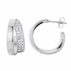 Best reviews of ⭐ Chrystina Fine Silver Plated Simulated Crystal Bypass Hoop Earrings Silver Tone 🥰