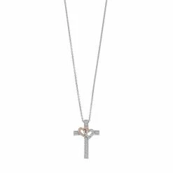 Promo 😀 Unbranded Two Tone Sterling Silver 1/10 Carat T.W. Diamond Interlocking Heart & Cross Pendant 🧨
