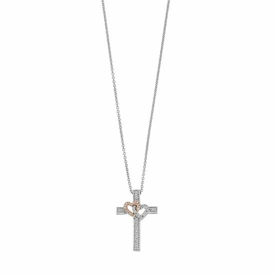 Promo π Unbranded Two Tone Sterling Silver 1/10 Carat T.W. Diamond Interlocking Heart & Cross Pendant 𧨠3 Promo π Unbranded Two Tone Sterling Silver 1/10 Carat T.W. Diamond Interlocking Heart & Cross Pendant π§¨