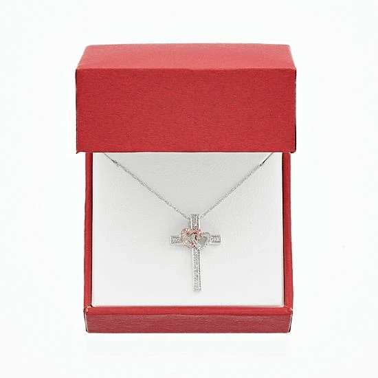 Promo π Unbranded Two Tone Sterling Silver 1/10 Carat T.W. Diamond Interlocking Heart & Cross Pendant 𧨠4 Promo π Unbranded Two Tone Sterling Silver 1/10 Carat T.W. Diamond Interlocking Heart & Cross Pendant 𧨠- Image 2
