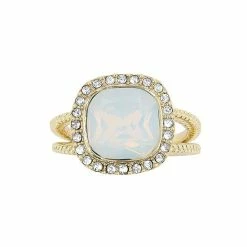 Best Sale ๐ Brilliance Gold Tone Simulated White Opal Crystal Halo Ring ๐งจ