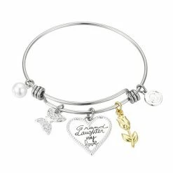 Best Pirce 🤩 Love This Life® Two Tone Stainless Steel "Granddaughter My Love" Crystal Butterfly & Flower Bangle Bracelet 👏