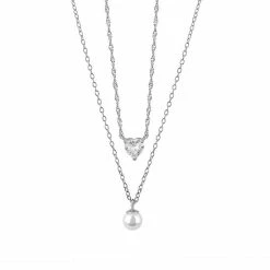 Best Sale 🔥 PRIMROSE Sterling Silver Cubic Zirconia & Simulated Pearl Double-Layer Heart & Simulated Pearl Medallion Necklace ❤️