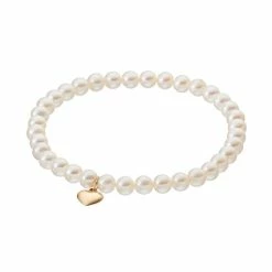 Best deal 🛒 Unbranded Freshwater Cultured Pearl 14k Gold Heart Charm Beaded Stretch Bracelet ⭐