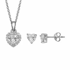 Promo 👏 PRIMROSE Sterling Silver Cubic Zirconia Heart Stud Earrings & Heart Pendant Necklace Set 🎉