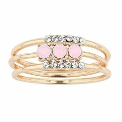 New 😀 Brilliance Crystal Band Ring Set Gold Tone Pink 👏 -Valentine's Day Jewelry shop unnamed file 603