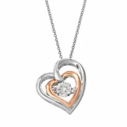 Discount 🤩 Floating DiamonLuxe 9/10 Carat T.W. Simulated Diamond Two Tone Sterling Silver Double Heart Pendant Necklace 🛒