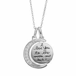 Wholesale ✨ Love You To The Moon & Back Cubic Zirconia Sterling Silver Moon Pendant Necklace 🌟