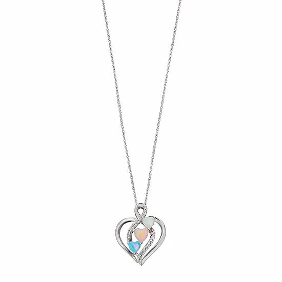 Budget 💯 Unbranded Sterling Silver Lab-Created Opal & White Sapphire Heart Pendant 👏 3 Budget 💯 Unbranded Sterling Silver Lab-Created Opal & White Sapphire Heart Pendant 👏