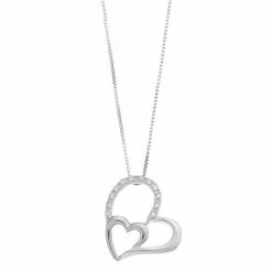 Best deal ❤️ Delicate Diamonds Sterling Silver 1/10 Carat T.W. Diamond Double Heart Pendant Necklace 🎁 -Valentine's Day Jewelry shop unnamed file 713