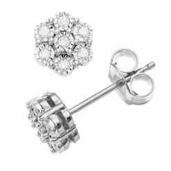 Budget ๐ Diamond Brilliance Sterling Silver 1/10 Carat T.W. Diamond Cluster Stud Earrings ๐ฏ