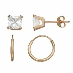 Brand new 😍 Taylor Grace 10k Gold Endless Hoop & Cubic Zirconia Stud Earring Set Yellow 😀 -Valentine's Day Jewelry shop unnamed file 730