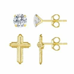 Best Sale 🤩 Taylor Grace 10k Gold Cross & Round Cubic Zirconia Earring Set ⌛