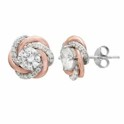 Cheapest ⌛ PRIMROSE Two Tone Cubic Zirconia Love Knot Stud Earrings Two Tone Rose 🎉
