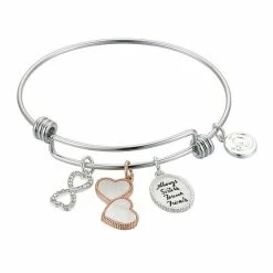 Coupon 🌟 Love This Life® Stainless Steel Crystal Accent Infinity & Double Heart Bangle Bracelet 👍