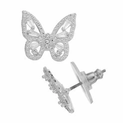 Deals π Brilliance Silver Tone Cubic Zirconia & Crystal Butterfly Stud Earrings π