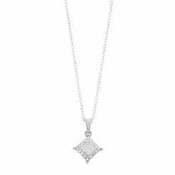 Budget 🎁 Unbranded 1/10 Carat T.W. Diamond Composite Square Stud Pendant Necklace Rose Tone 😍