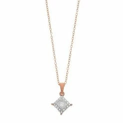 Budget 🎁 Unbranded 1/10 Carat T.W. Diamond Composite Square Stud Pendant Necklace Rose Tone 😍 -Valentine's Day Jewelry shop unnamed file 835