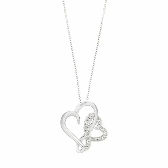 Best deal 💯 Unbranded Sterling Silver Diamond Accent Double Heart Pendant Necklace ✨ 3 Best deal 💯 Unbranded Sterling Silver Diamond Accent Double Heart Pendant Necklace ✨