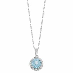 Cheap 👍 RADIANT GEM Blue Topaz & Lab-Created White Sapphire Halo Pendant Necklace 🎉
