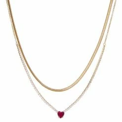 Best deal 🤩 Nine West Gold Tone Red & Clear Crystal Heart Double-Strand Necklace ⌛