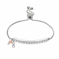 Promo ✨ Brilliance Two-Tone Silver Plated "Sister" Crystal Bar Infinity & Heart Charm Adjustable Bracelet ⌛
