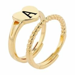 Discount 🧨 City Luxe Heart Initial & Textured Band Ring Set Gold Tone B 👍 -Valentine's Day Jewelry shop unnamed file 939